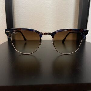 Ray Ban Clubmaster Fleck Sunglasses - 51-21 - Blue Brown Tortoise Sunglasses